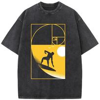 Math Geometry Surfing Unisex Washed T-Shirt Novelty 230g Cotton Summer O-Neck Bleached Tshirt Funny Casual Loose Bleach Tops Tee S įvairiaspalvis