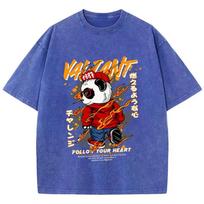 Oversized Women Washed T-Shirts Kung Fu Panda Printed Tee Shirts Cotton Crewneck Oversize Tees Vintage Street Female Clothes S įvairiaspalvis