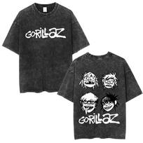 Washed Vintage Rock Band Gorillaz Graphic T-shirt Men Women Clothing Hip Hop Fashion Oversized T Shirts Men's Retro Streetwear S įvairiaspalvis