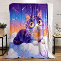 Close-up of A Kitten's Face in A Dreamy Purple Setting Print Warm Comfortable Blanket Home Travel Camping for Adults and Kids Size: 75*100cm, Weight: 230 GSM