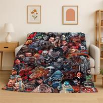 Horror Movie Character Chucky S-Scream Cartoon Flannel Blanket Soft Warm Throw Blanket for Bedroom Living Room Bed Travel Gift Size: 75*100cm, Weight: 230 GSM