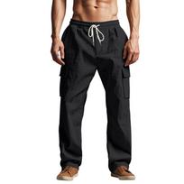 Trendy Casual Loose Men's Skinny Cotton Linen Pants Breathable Thin Multi-Pocket Workwear Lightweight Comfortable Fashionable Loose Leggings S juoda