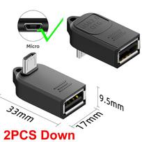 2PCS Mini/Micro Male UP/Down/Left/Right 90°Elbow USB-A OTG USB 2.0 Data Transfer 5v 1a 480Mbps For Charger PC Computer GPS Car MICRO-Down