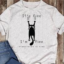 It's Fine I'm Fine Everything Is Fine Funny Black Cat Lover T-Shirt - Pet Owner Gifts, Gift For Cat Lover, Cat Mom Gifts, Funny Cat 3XL