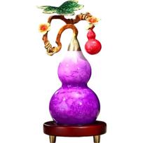 Aris & Juno Chinese Feng Shui Gourd Decoration Set - Purple Qi Dong Lai Figurine with Brass Gourd and Wooden Base for Home Office Decor, Business