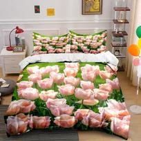 Pink tulips and greenery. Bedding sets Duvet cover sets Duvet covers Pillowcases(1*Duvet Cover 2*Pillowcases without duvet insert) 135x200cm