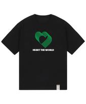 Graver [Unisex] Overlap Heart Line Short Sleeve T-Shirt_Black/Green Logo Black_Green Logo/S