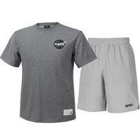 Nasa Unisex Cotton Blend Training T-Shirt + Woven Knee-Length Shorts Set [Melange Grey + Light Grey] 105