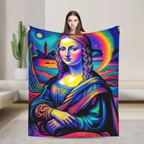 Cool Mona Lisa with Shades Warm Blankets Funny Travel Car Throw Blanket Couch Chair Flannel Bedspread Sofa Bed Cover Size: 75*100cm, Weight: 230 GSM