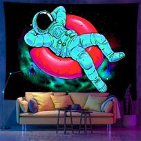 Blacklight Astronaut Jellyfish Tapestry UV Reactive Psychedelic Wall Hanging Cool Gamer Bedroom Home Decor 100X70CM