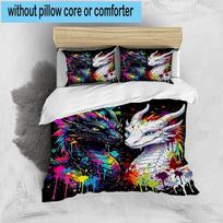 Colorful Dragon Artwork 3pcs Bedding,Including 1pc Duvet Cover And 2pcs Pillowcases Perfect for Christmas,Ideal for Bedroom, Dormitory 135cm*200cm