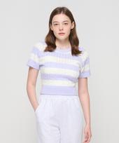 Road Road Striped Cable Knit Short Sleeve Slim Knit (Purple) Purple/Free
