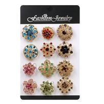 Weiman 12pcs/set Elegant Alloy Sparkling Crystal Carded Floral Brooch Perfect Accessory for Women's Wedding Engagement Parties As picture shown balta