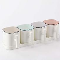 Seasoning Box Set Household Salt Spice Can Seasoning Sugar Jar Tank Kitchen Supplies Moisture and Insect Proof Condiment Storage Box with Spoon balta
