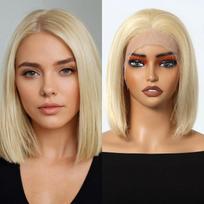 HAIRCUBE Šviesūs Žmogaus Plaukų Nėriniuotas Priekinis Perukas Trumpas Bob Tiesūs Šviesūs Remy Žmogaus Plaukų Perukai Išankstinio Išpešiojimo Nėriniuotas Priekinis Perukas Moterims Kasdieniam Naudojimui