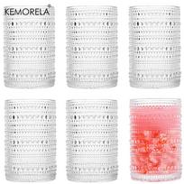 15oz Hobnail gėrimo stiklinės su šiaudeliais, senovinis stiklo dirbinių rinkinys iš 6 vnt., reljefinės senovinės vandens stiklinės, aukštos stiklinės kokteiliams 301-500ml white