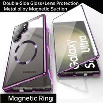 Case for Samsung Galaxy S23 Ultra/ S23+/ S23 FE,with Double Sided Magnetic Tempered Glass cases,Magsafe Magnetic Adsorption Metal Bumper cover Galaxy S23 violetinė