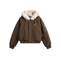 Unisex Žieminė Šilta Kailinė Apykaklė Su Gobtuvu Dygsniuotas Paminkštintas Striukė Madingas Naujas Rudas Laisvas Kasdienis Trumpo Stiliaus Medvilne Paminkštintas Paltas 2XL brown