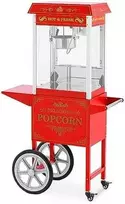 Royal Catering Profesionali kukurūzų spragėsių mašina ant vežimėlio su RETRO apšvietimu 88 l 1600 W raudona