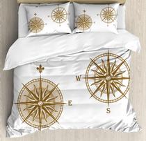 Compass Duvet Cover Set, Marine Discovery Art, Decorative 3 Pieces Bedding Set with 2 Pillow Shams, Twin Full Queen King Size EU Single(135x200cm)