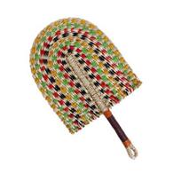 Rankų darbo šiaudų pynimo vėduoklis Natūralios jūros žolės raffia vėduoklis su ilga rankena Pusiau ovalus pintas vėduoklis Vasaros vakarėlio sienos pakabinamas dekoras B