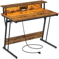 Songmics Vasagle Rašomasis stalas su maitinimo juostele 60 x 100 x 76 cm ruda vintažinė