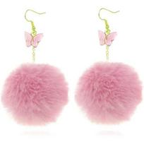 Artificial Fur Ball Fluffy Earrings Colored Pompom Earrings Suitable for Girls 1 rožinė