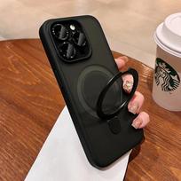 Matte Ring Holder Glass Lens Phone Case For iPhone 16 17 15 14   11 Pro Max For Magsafe Wireless Magnetic Hard Bumper Cover For iphone11Pro žalia