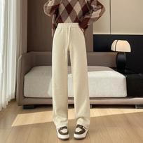 Women's 2026 Herringbone Wool Pants - Thickened Velvet, Wide-Leg, Casual Autumn/Winter Style. S (Upgraded Fabric)