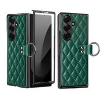 NEW ARRIVAL Z Fold 7 Case With Build-in Screen Protector Grip PU Leather Finger Ring Phone Case For Galaxy Z Fold7 Fold6 5 4 3 Galaxy Z Fold7 tamsiai žalia spalva