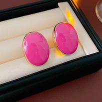 Fashion Dopamine Blue Pink Geometry Oval Enamel Stud Earrings for Women Retro Simple Daily Wear Party Stainless Steel Jewelry rožinė