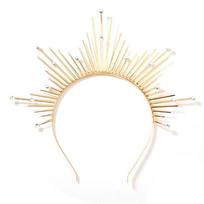 Goddess Halo Headband - Glowing Golden Crown With Ivory Pearls For Halloween Witch Bridal Costume juoda