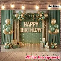 2D Sage Green Gold Birthday Backdrop for Men & Women Rustic Party Decor 47.2x31.5inch/120*80cm