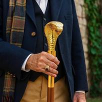 Golden Snake Walking Cane, Brass Handle, Steampunk Gothic Style walking sticks craft collectible gold finish brown