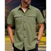 Men's Short Sleeve Button Down Shirt with Two Chest Pockets Relaxed Fit Classic Collar Casual Style Top XL