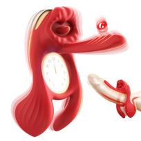 SuperLove 3in1 Vibrating Couples Cock Ring with G-Spot Stimulator Red