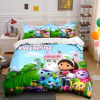 Multiple Sizes Cute Cartoon G-Gabbys D0llhouse Printed Bedding Set 1 Duvet Cover 2 Pillowcases Boys Girls Children Luxury Gifts 135x200cm