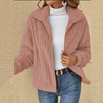 Rudens ir žiemos moteriškas paltas Patogus laisvalaikio juostelė Pūkuotas megztinis atvartas Trumpas paltas Moteriškas vilnonis paltas S rožinė