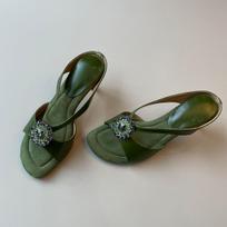 Anti-slip Shoes, Retro Style High-heeled Women's Flip-flops 35 žalia