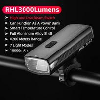 ROCKBROS 3000LM Bike Light 10000mAh Power Bank Type-C Charging Front Lamp Bicycle Headlight MTB Road Cycling Flash Highlight RHL3000LM