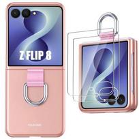 Dėklas, skirtas Samsung Galaxy Z Flip 8, Atsparus įbrėžimams ir smūgiams, su kilpa - Rožinis - 2 grūdinti stiklai rožinė
