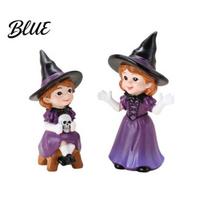Mini Witch Cake Toppers 2PCS Purple Statues Resin Halloween Ornaments Miniature Standing And Sitting Witches Scenes Cute Figurines for Home Desktop
