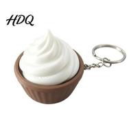3D Cream Cake Keychain Printed Simulation Fidget with Metal Key Ring Dessert Squeeze Toy Click Button Compact Portable & Detachable Design Cute Food