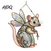 Warm Sunlight Display Fairy Mouse Suncatcher Stained Glass Style Acrylic Window Hanging Ornament Woodland Fantasy Forest Inspired Decor Light A