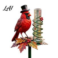 Decorative Rain Gauge Outdoor Gauge with Red Bird Decor Accurate Measurement Rust-Resistant Water for Patio Yard Tool Transparent Measuring Tube