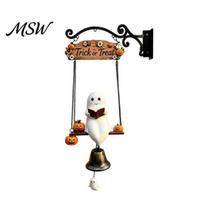 Funny Ghost On Swing Decor Halloween Doorbell, with Pumpkins Decor, Gothic Style Trick Unique Holiday Gift for Home or Treat Sign, Farmhouse B