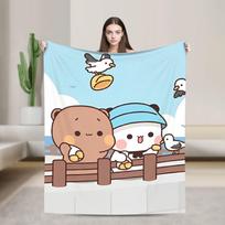 Kawaii Cute BuBu Panda Dudu Blankets Fleece Spring Autumn Lightweight Thin Throw Blankets for Bed Bedroom Plush Thin Quilt Size: 75*100cm, Weight: 230 GSM