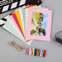 10Pcs/Set DIY Craft Paper Photo Frame With Clips Rope Wall Photo Frame Hanging Picture Album Wedding Happy Birthday Home Decor įvairiaspalvis