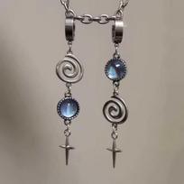 Punk Spiral Vortex Starlight Moonstone Cross Long Tassel Dangle Pendant Earrings For Women Men Y2K Charm Accessories Jewelry