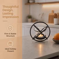Candlestick Iron Glass Candle Holder with Amber Cup  Festive Table Layout Accent Geometry